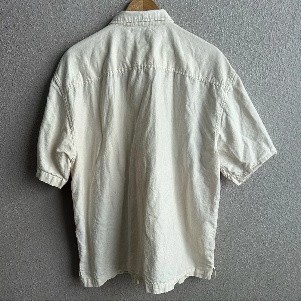 Vans Laurel Woven Cream Pink Floral Short Sleeve Cotton Linen Button Down Shirt - Picture 4 of 10